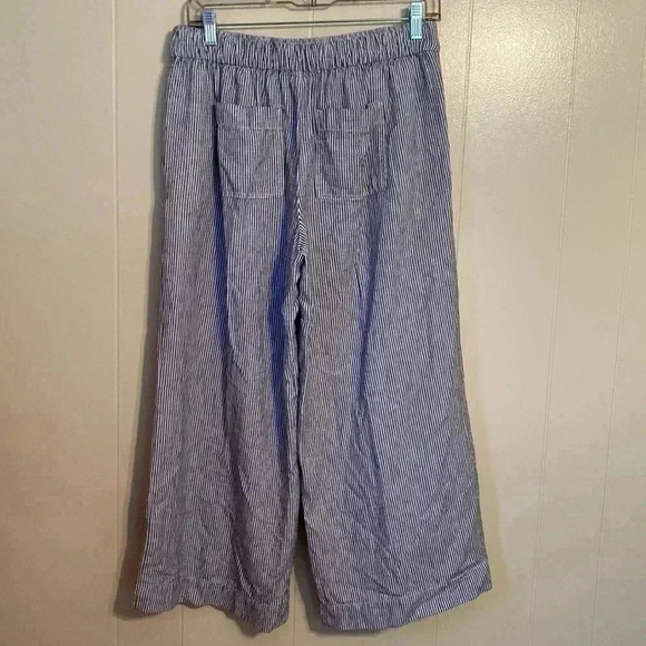 Loft Outlet Blue & White Stripe Wide Leg Crop Linen/Rayon Size Small Tie Pants. - Picture 2 of 13